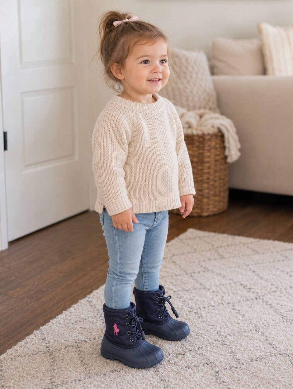 Polo Ralph Lauren Eisley Kids Duck Boots Sz 9 Navy Pink Waterproof Un Lined